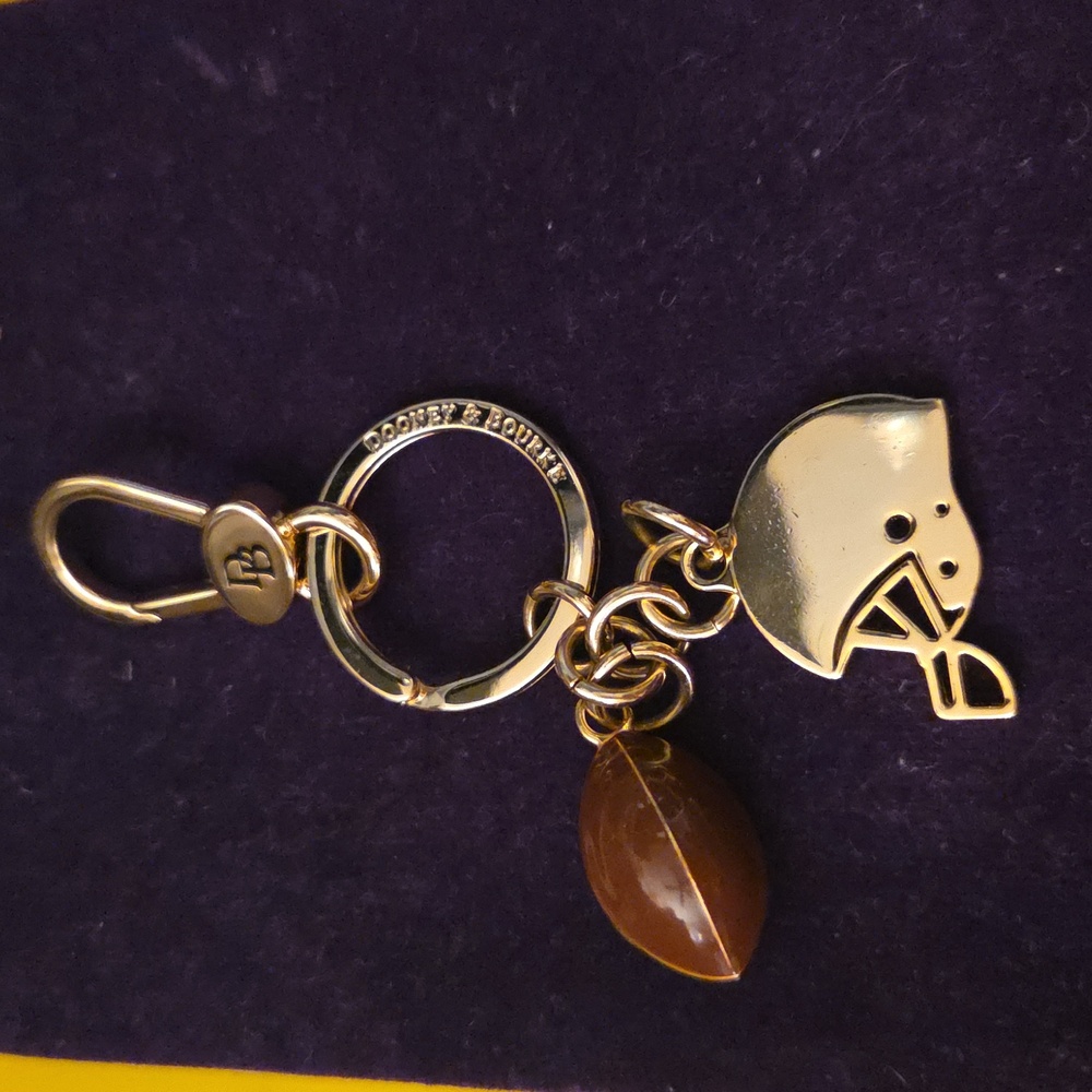 B-NEW: Dooney & Bourke Gold and Blue Keychain with Football Charm - Picture 7 of 13